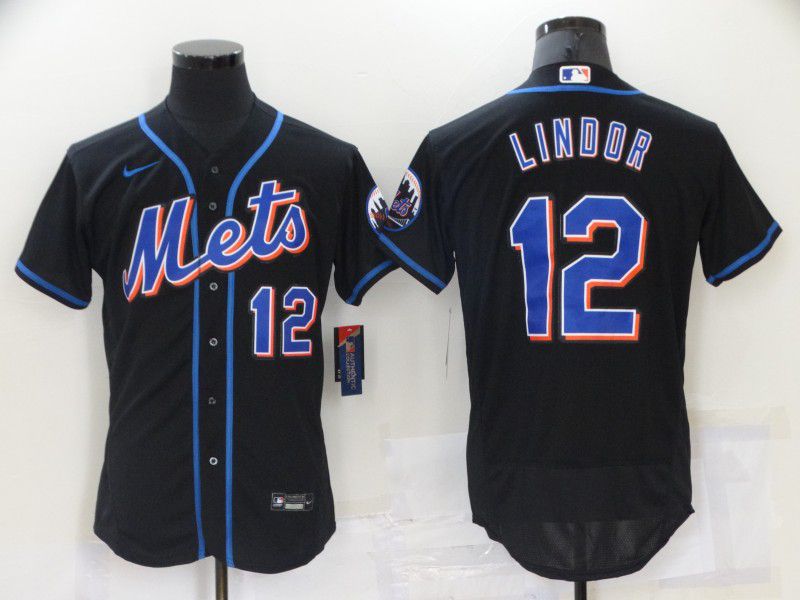 Men New York Mets #12 Lindor Black Elite 2021 Nike MLB Jersey